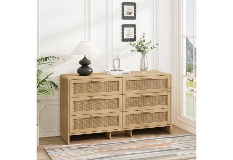 TavilaEcon Kommode Eleganter und funktioneller Rattan-Schrank für Schlafzimmer/Wohnzimmer (1 St), mit 6 dekorativen Rattanschubladen, 130×40×74cm von TavilaEcon
