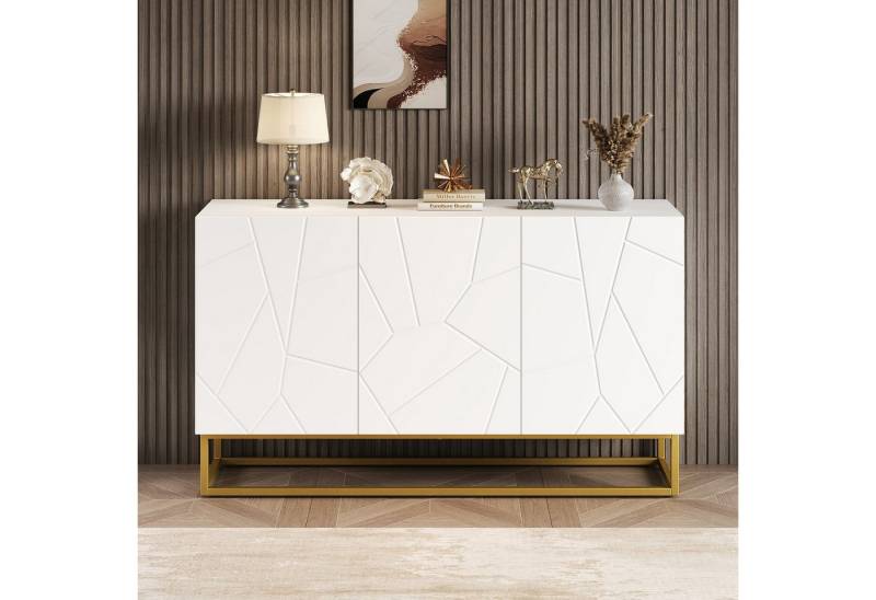 TavilaEcon Kommode Hochglanz Sideboard, Modernes Anrichte Schrank mit 4 Fächern (1 St), mit einzigartigen geriffelten Fronten, glänzenden Metallbeinen von TavilaEcon
