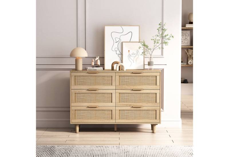 TavilaEcon Kommode Moderner Rattan-Kommode mit 6 Schubladen (1 St), Hochwertige Spanplatte & umweltfreundliches Material, mit Kippschutz von TavilaEcon