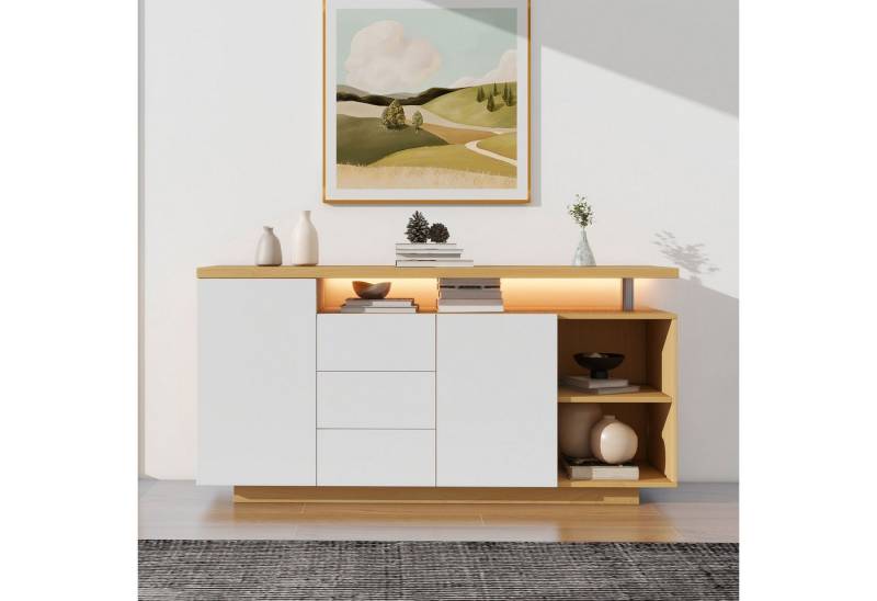 TavilaEcon Kommode Multifunktionales Sideboard mit 3 Schubladen und 2 Türen (1 St), mit 2 offene Fächer und LED-Beleuchtung von TavilaEcon