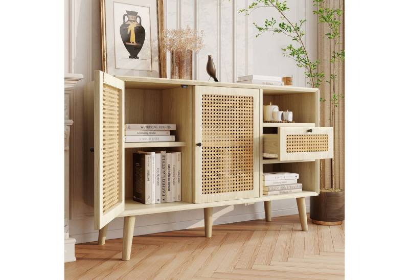 TavilaEcon Kommode Sideboard mit 1 Schubladen und 2 magnetischen Türen, mit verstellbaren Ablagen und Beine aus massivem Holz von TavilaEcon