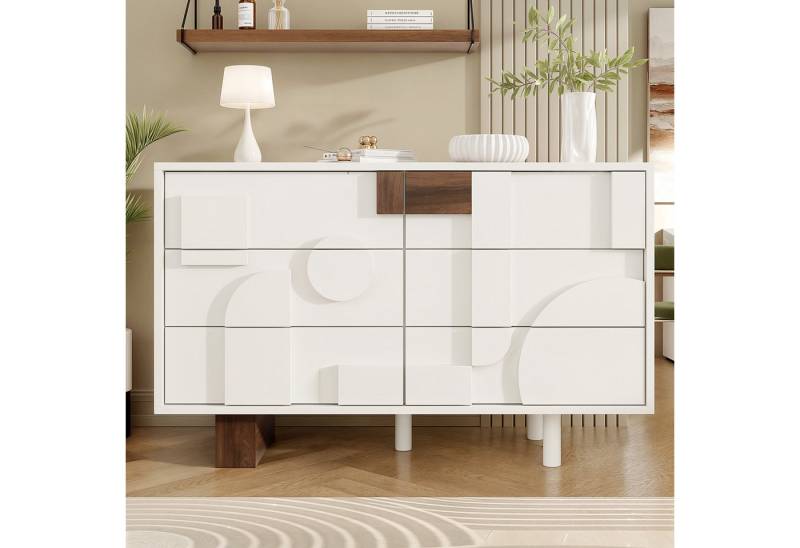 TavilaEcon Kommode Sideboard mit Push-to-Open, geometrisches Design,Beine aus Massivholz (1 St), ohne Griffe, 120 × 40× 75cm(B× T × H), weiß von TavilaEcon