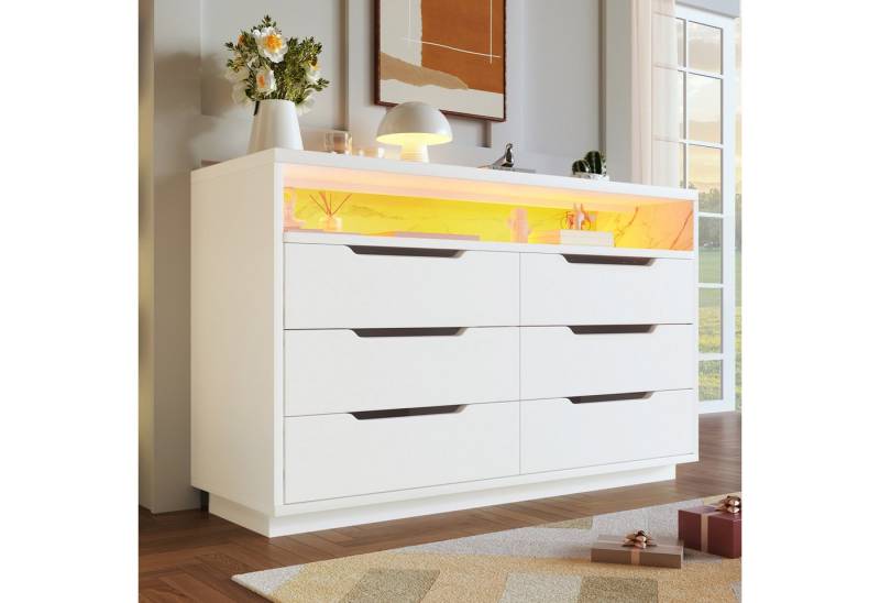 TavilaEcon Kommode Staufach mit Marmorkorn, Kommode mit LED-Beleuchtung und 6 Schubladen (1 St), Modernes Design mit Marmoroptik, 120x40x85cm, Weiß von TavilaEcon