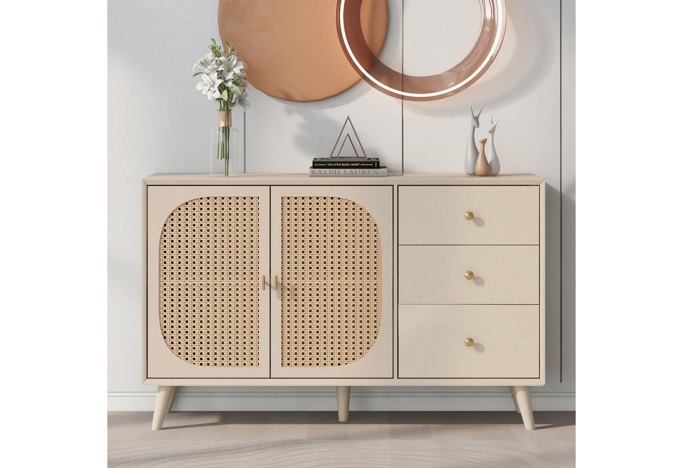 TavilaEcon Kommode Stehschrank mit zwei Türen und drei Schubladen (1 St), mit Push-to-Open-System, 120×40×82.5cm von TavilaEcon