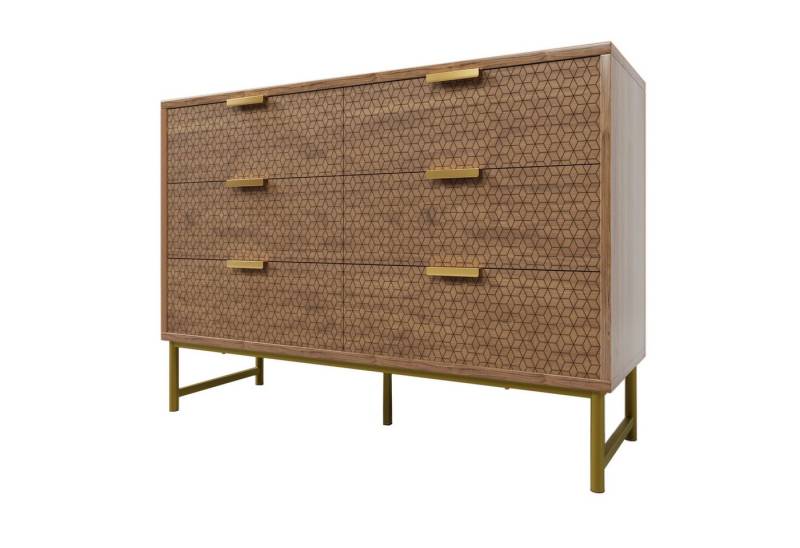 TavilaEcon Kommode kippsiches Sideboard mit Metallgriffen und 6 Schubladen, 120 x 40 x 75 cm, braun von TavilaEcon