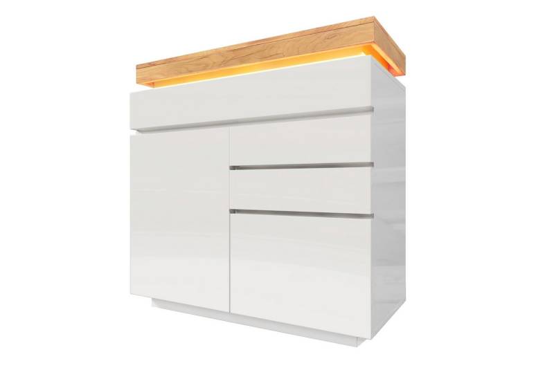 TavilaEcon Kommode mit Hochglanz & 6 Schubladen & LED Beleuchtung (APP-Steuerung)  (mit 3 Schubladen und 2 Türen), Geräuschloses Rollenschienensystem, 115 x 110 x 39 cm, weiß von TavilaEcon