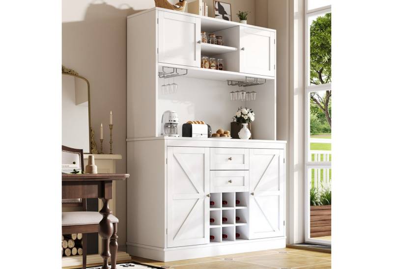 TavilaEcon Küchenbuffet Hochschrank Küchenbuffet, Küchenschrank mit verstellbaren Ablagen mit Weinregal, mit 4 Türen und 2 Schubladen, weiß von TavilaEcon