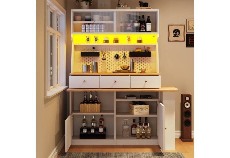 TavilaEcon Küchenbuffet Küchenschrank mit idealen Abmessungen und velseitigem Stauraum (1-St) mit ausziehbarer Tischplatte und Acryl-Schiebetür von TavilaEcon