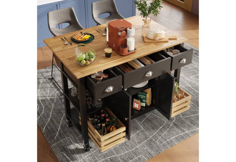 TavilaEcon Küchenbuffet Moderne Kücheninsel, Küchenschrank, Esszimmerwagen mit Holzmaserung mit Kiefernkorb Aufbewahrungskorb, 120×45×90cm TavilaEcon Küchenbuffet Moderne Kücheninsel, Küchenschrank, Esszimmerwagen mit Holzmaserung mit Kiefernkorb Aufbewahrungskorb, 120×45×90cm von TavilaEcon