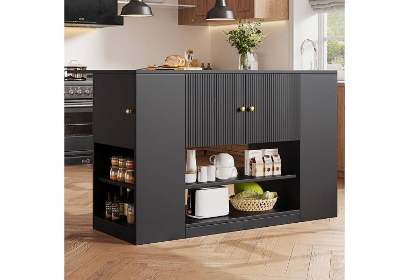 TavilaEcon Küchenbuffet Moderne Kücheninsel, Küchenschrank mit Schubladen und Regalen aus hochwertigem MDF, mit glänzenden Metallgriffen, schwarz von TavilaEcon