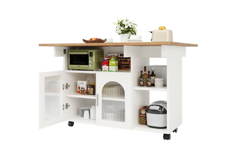 TavilaEcon Küchenbuffet Modernes Küchensiland, Küchenschrank, Abnehmbare Servierwagen mit Holzmaserung und Speicherraum, Metall+MDF+Glas von TavilaEcon