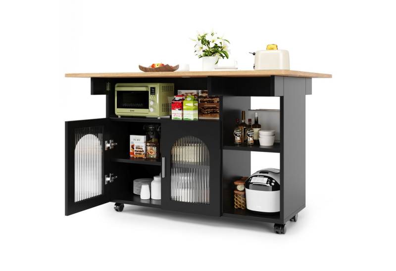 TavilaEcon Küchenbuffet Modernes Küchensiland, Küchenschrank, Abnehmbare Servierwagen mit Holzmaserung und Speicherraum, Metall+MDF+Glas von TavilaEcon