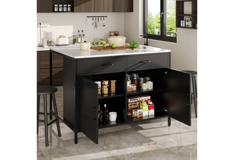 TavilaEcon Kücheninsel Schwarzer Stehtisch, Kaffeebartisch, verstellbare Füße, einfach, Küchenarbeitsplatte, Tischplatte mit Marmorstruktur, 100x90x90 cm von TavilaEcon