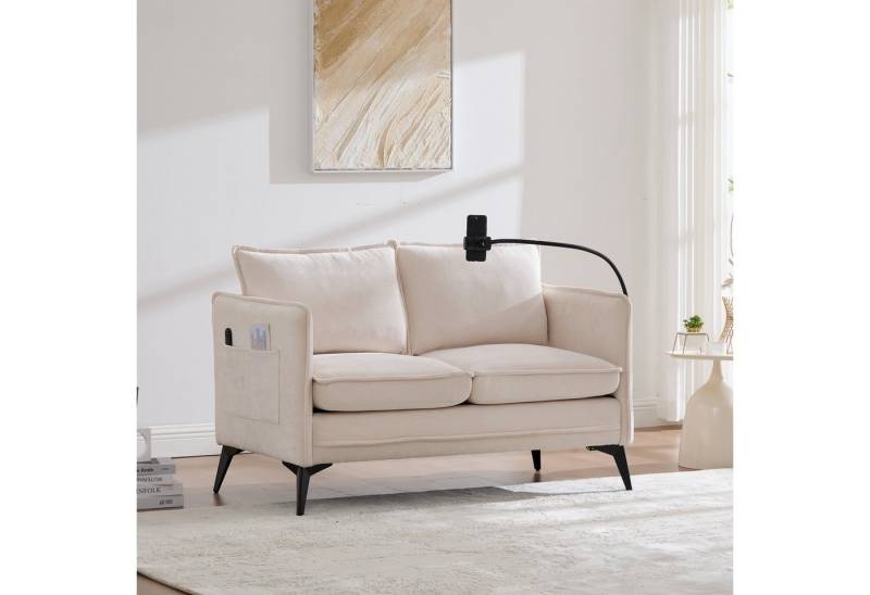 TavilaEcon Loveseat Kleines Doppelsofa mit Seitentasche & Handy-Halter für Wohnzimmer, Stabile Metallfüße, idyllisch, 127*69*66cm, Gelb von TavilaEcon
