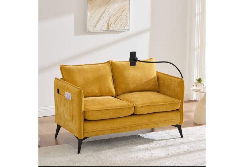 TavilaEcon Loveseat Kleines Doppelsofa mit Seitentasche & Handy-Halter für Wohnzimmer, Stabile Metallfüße, idyllisch, 127*69*66cm, Gelb von TavilaEcon
