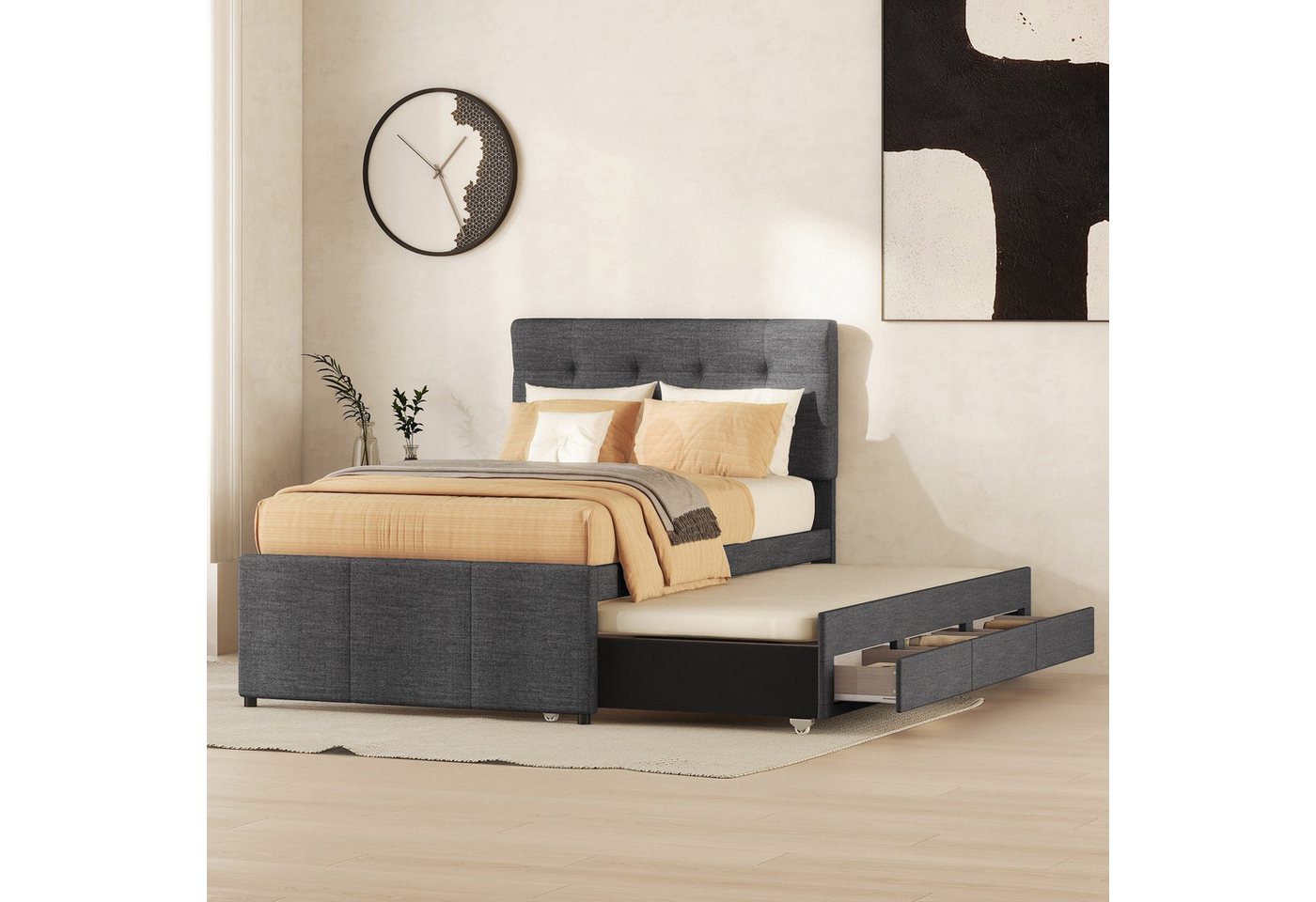 TavilaEcon Polsterbett Doppelbett, Familienbett mit drei Schubladen, Verstellbares Kopfteil, ausziehbares Bett 90x190cm TavilaEcon Polsterbett Doppelbett, Familienbett mit drei Schubladen, Verstellbares Kopfteil, ausziehbares Bett 90x190cm von TavilaEcon