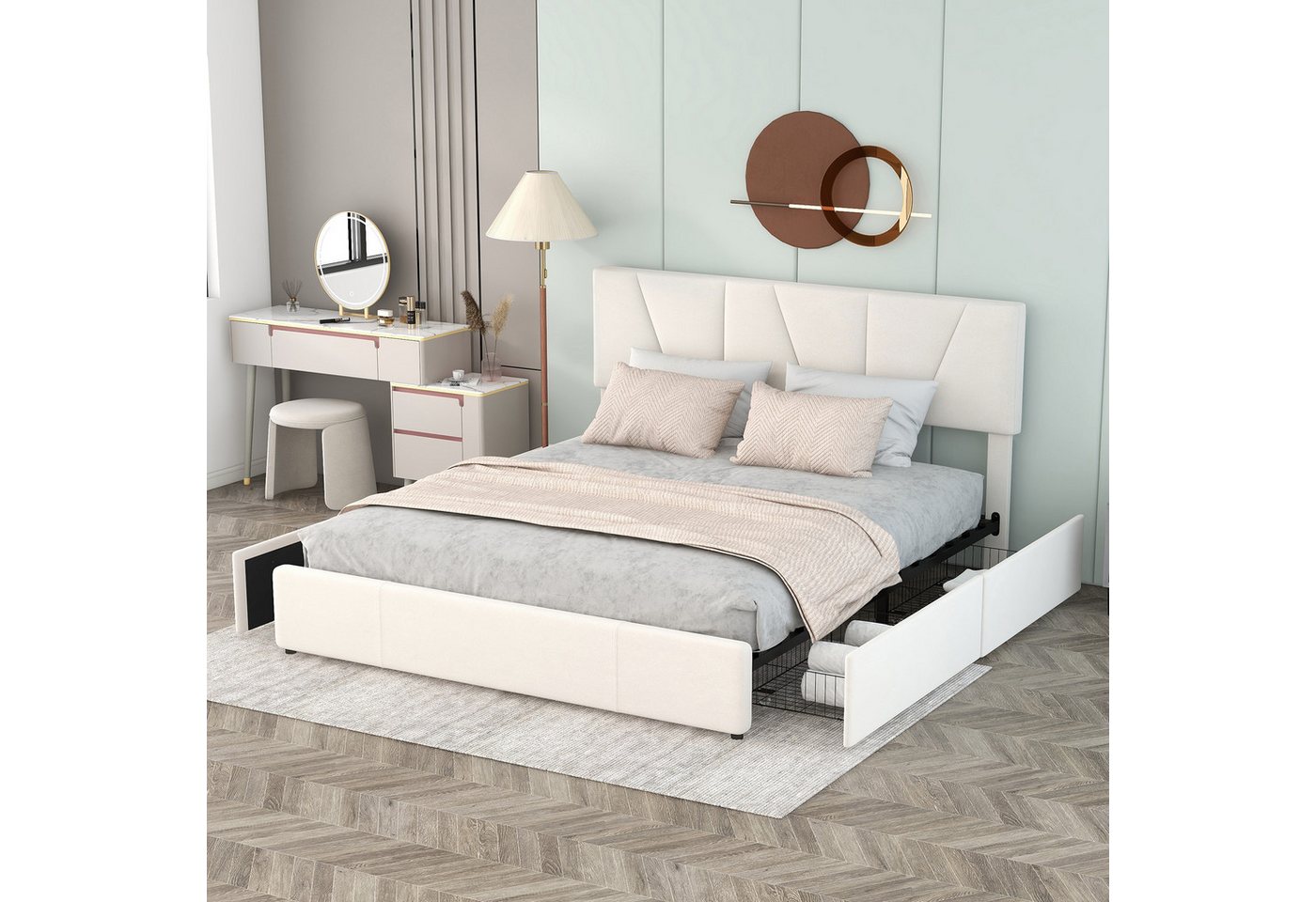 TavilaEcon Polsterbett Doppelbett Jugendbett Plattform Bett mit vier Schubladen (140x200cm), Verstellbares Kopfteil TavilaEcon Polsterbett Doppelbett Jugendbett Plattform Bett mit vier Schubladen (140x200cm), Verstellbares Kopfteil von TavilaEcon