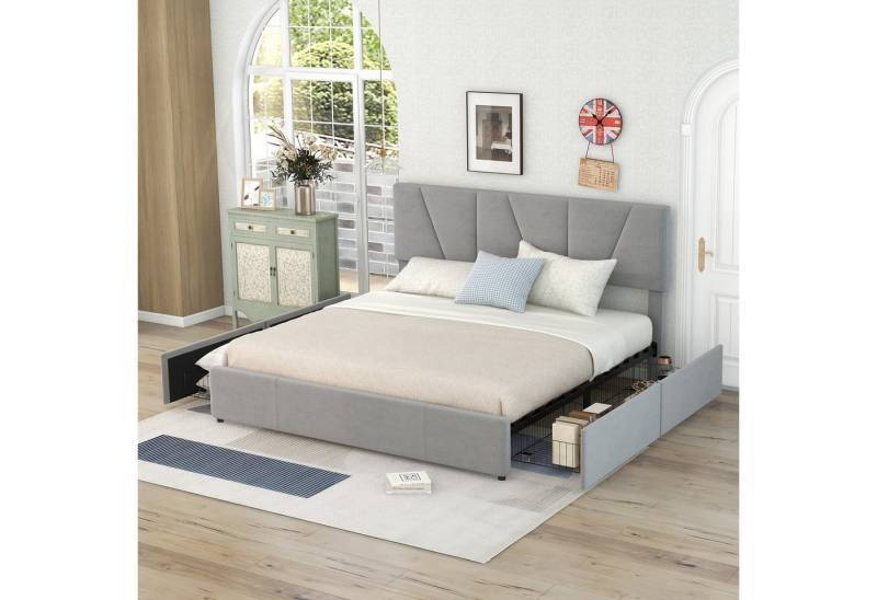 TavilaEcon Polsterbett Doppelbett Jugendbett Plattform Bett mit vier Schubladen (140x200cm), Verstellbares Kopfteil von TavilaEcon