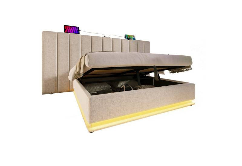 TavilaEcon Polsterbett Doppelbett mit Stauraum, App-LED und USB-C-Ladefunktion, Ohne Matratze und Nachttisch von TavilaEcon