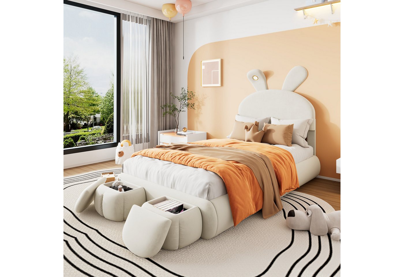 TavilaEcon Polsterbett Einzelbett mit einstellbarer Helligkeit warmfarbenen Lichtstreifen, mit kleinen Aufbewahrungshockern & sabilen Lattenrosten, 90×200 cm TavilaEcon Polsterbett Einzelbett mit einstellbarer Helligkeit warmfarbenen Lichtstreifen, mit kleinen Aufbewahrungshockern & sabilen Lattenrosten, 90×200 cm von TavilaEcon