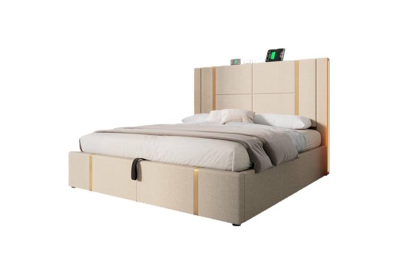 TavilaEcon Polsterbett Hydraulisches Stauraumbett mit USB Type C Ladefunktion, APP-Control LED, 140x200cm von TavilaEcon
