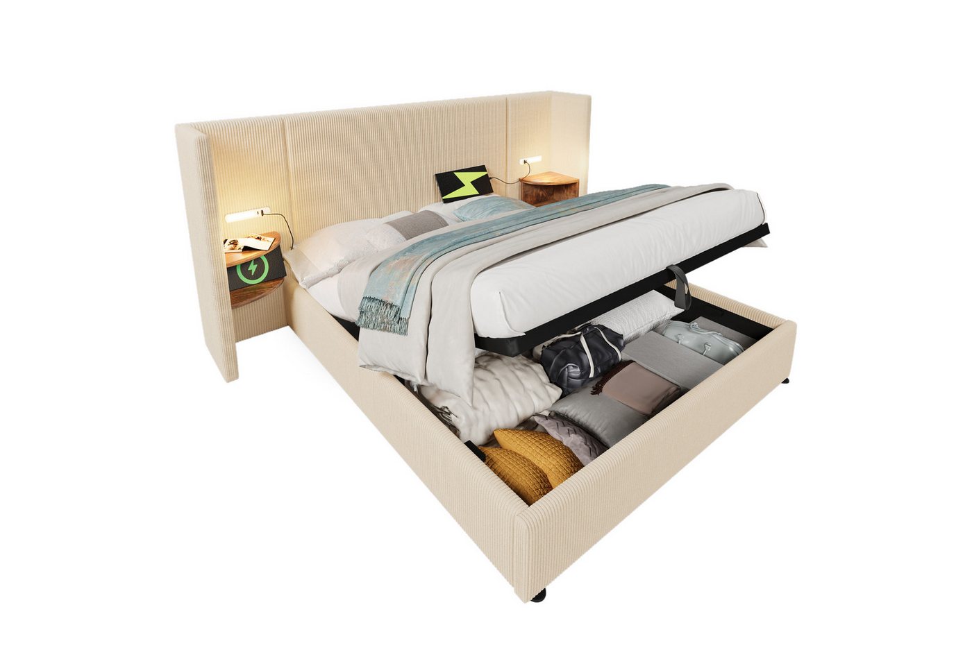 TavilaEcon Polsterbett mit integriertem Nachttisch, Leselampe und USB/Type-C-Ladefunktion TavilaEcon Polsterbett mit integriertem Nachttisch, Leselampe und USB/Type-C-Ladefunktion von TavilaEcon