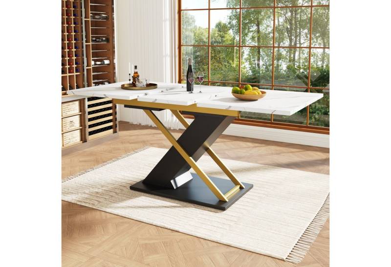 TavilaEcon Säulen-Esstisch aus robustem MDF mit elegantem Marmormuster, leicht zu reinigen, mit kreuzförmigen Tischbeinen und zweifarbigem Design TavilaEcon Säulen-Esstisch aus robustem MDF mit elegantem Marmormuster, leicht zu reinigen, mit kreuzförmigen Tischbeinen und zweifarbigem Design von TavilaEcon