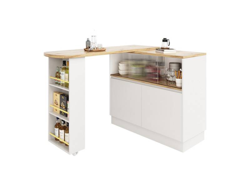 TavilaEcon Bartisch 360° drehbar, mit Ablageflächen, Changhong-Glas, 90 x 45 x 100 cm, weiß von TavilaEcon