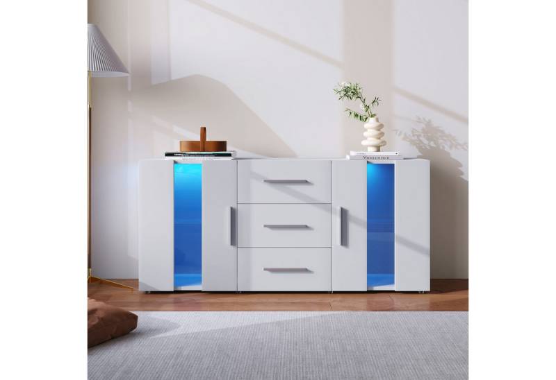 TavilaEcon Sideboard Anrichte Standschrank, Kommode mit 16 Farben LED-Leuchten (1 St), mit 3 Schubladen und 2 Türen, 140×35×70cm von TavilaEcon