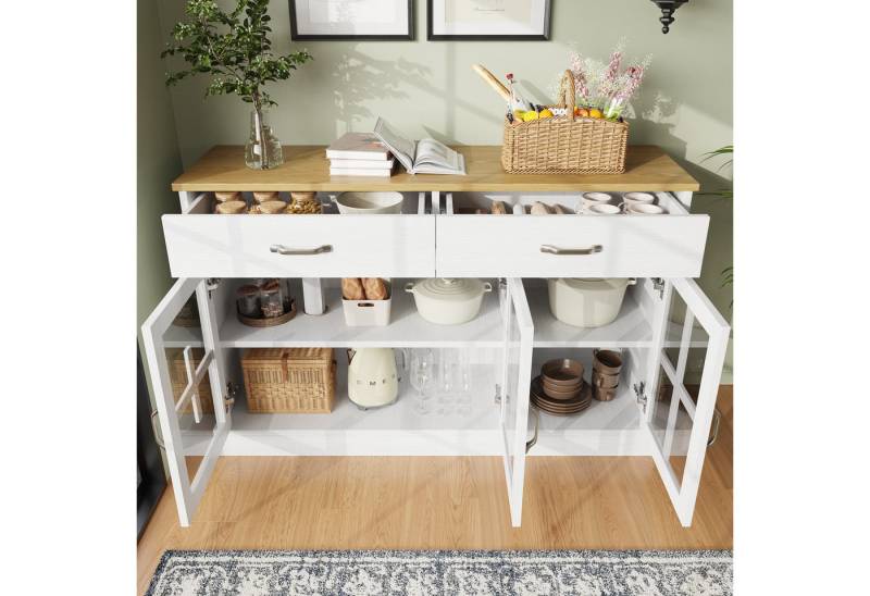TavilaEcon Sideboard Küchenschrank, Modernes Sideboard, Beistellschrank mit Stauraum, mit zwei Schubladen & einer verstellbaren dreischichtigen Trennwand von TavilaEcon