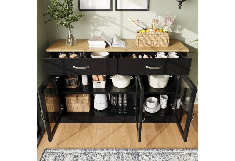 TavilaEcon Sideboard Küchenschrank, Modernes Sideboard, Beistellschrank mit Stauraum, mit zwei Schubladen & einer verstellbaren dreischichtigen Trennwand von TavilaEcon