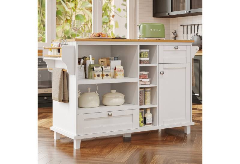 TavilaEcon Sideboard Moderner Esszimmerwagen, 129 x 46 x 92 cm, mit hellbrauner Holzplatte von TavilaEcon