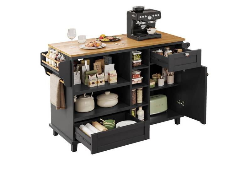 TavilaEcon Sideboard Moderner Esszimmerwagen, 129 x 46 x 92 cm, mit hellbrauner Holzplatte von TavilaEcon