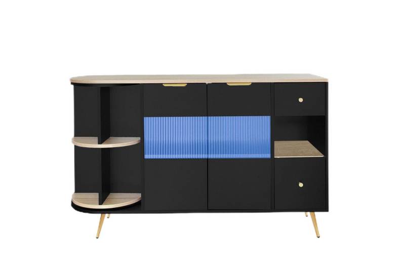TavilaEcon Sideboard Eleganter Küchenschrank mit LED-Beleuchtung, robustem MDF & Glastüren, 130*40*80cm von TavilaEcon
