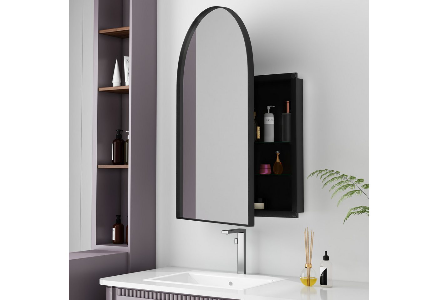 TavilaEcon Spiegelschrank Moderner Spiegelschrank mit Metallrahmen & verstellbaren Fächern (1-St) 2 Montageoptionen (wandhängend/einbau) von TavilaEcon