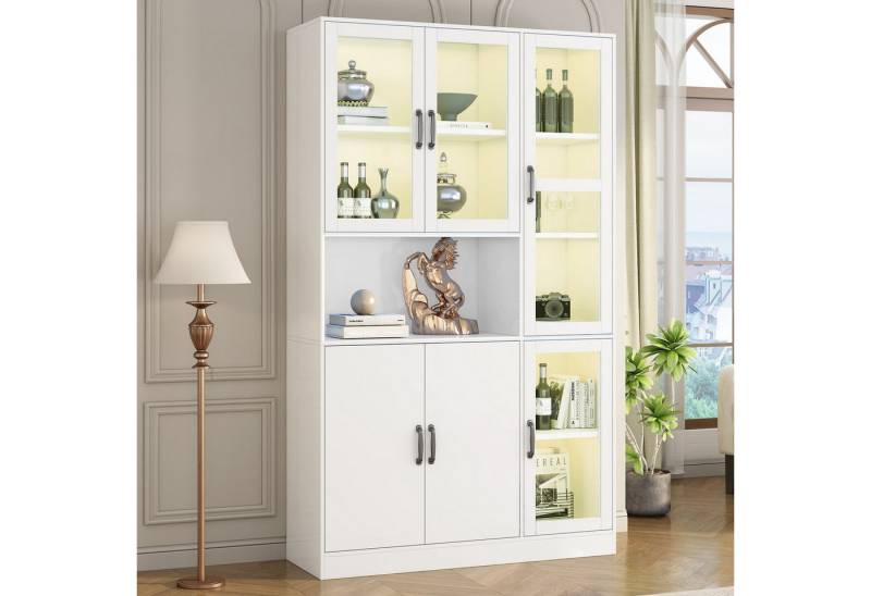 TavilaEcon Standvitrine Weißer Vitrinenschrank mit LED-Licht,Bücherregale mit Türen große Küchenanrichte,Vorratsschrank,Hochwertiges Scharnier & Glas von TavilaEcon