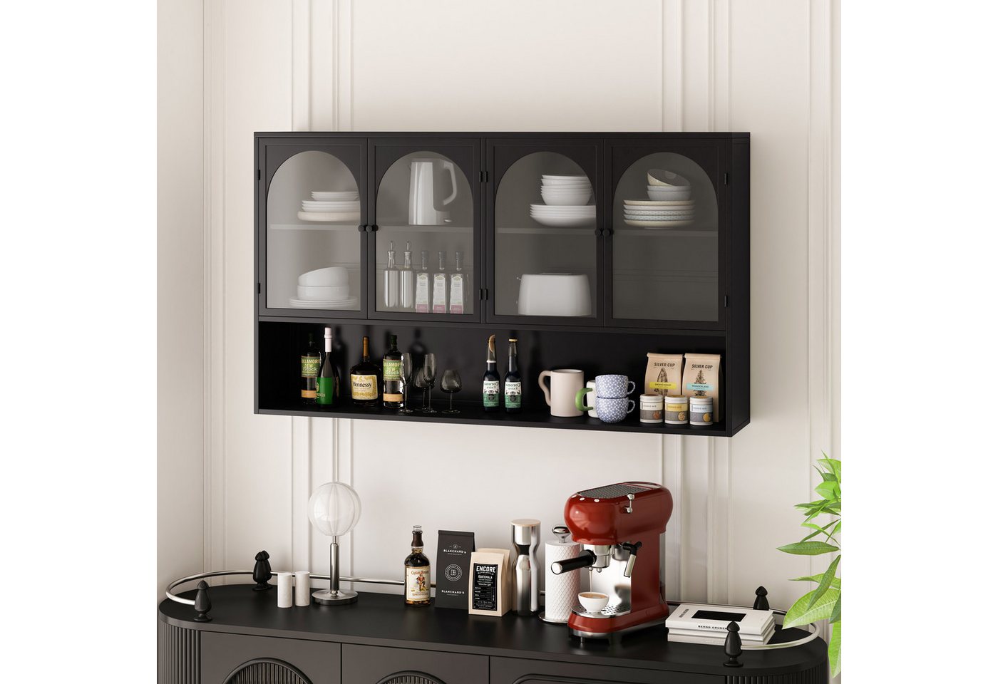 TavilaEcon Wandhängeschrank 120 cm großer Wandschrank aus Glas mit vier Türen, 1-tlg., geeignet für Küche, Wohnzimmer, Badezimmer von TavilaEcon