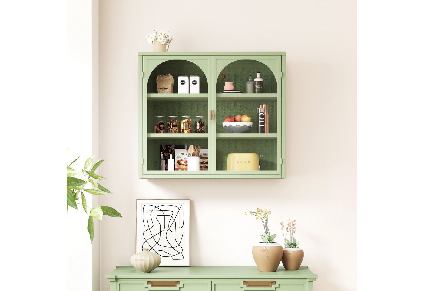 TavilaEcon Wandhängeschrank Modernes Wandregal mit Glastüren in elegantem Design, für Küche, Bad & Wohnzimmer, 70×23×60cm von TavilaEcon