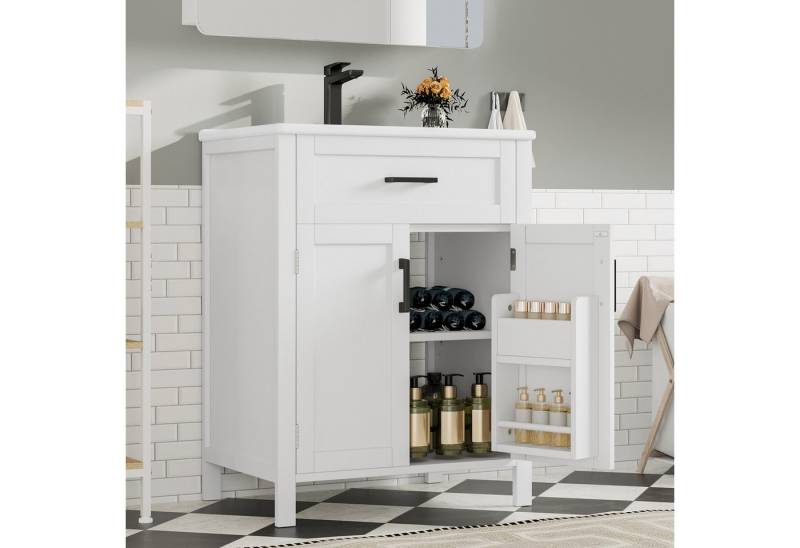 TavilaEcon Waschtisch Bodenstehender Badezimmerschrank mit integriertem Keramikwaschbecken, komplett lackiert, mit 1 Schublade und 2 Tür, 60×46×84.8cm TavilaEcon Waschtisch Bodenstehender Badezimmerschrank mit integriertem Keramikwaschbecken, komplett lackiert, mit 1 Schublade und 2 Tür, 60×46×84.8cm von TavilaEcon