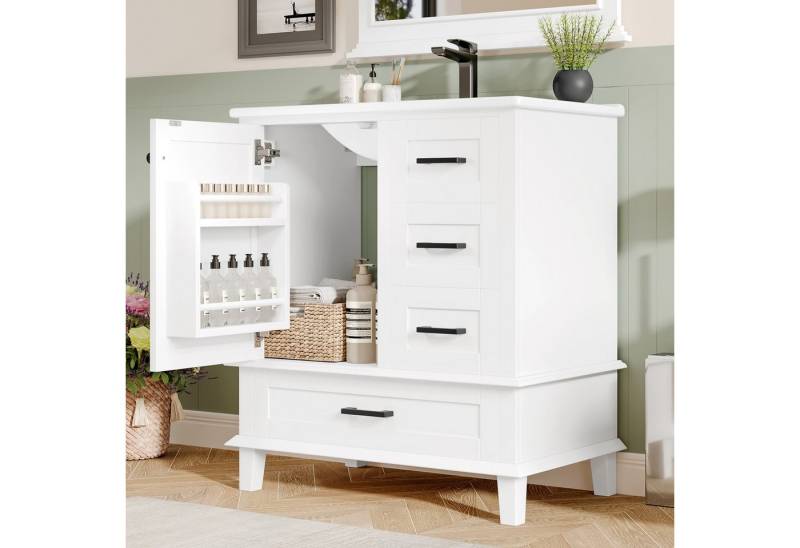 TavilaEcon Waschtisch Bodenstehender Badezimmerschrank mit integriertem Keramikwaschbecken, komplett lackiert, mit 4 Schubladen und 1 Tür, 76×46×83.5cm TavilaEcon Waschtisch Bodenstehender Badezimmerschrank mit integriertem Keramikwaschbecken, komplett lackiert, mit 4 Schubladen und 1 Tür, 76×46×83.5cm von TavilaEcon