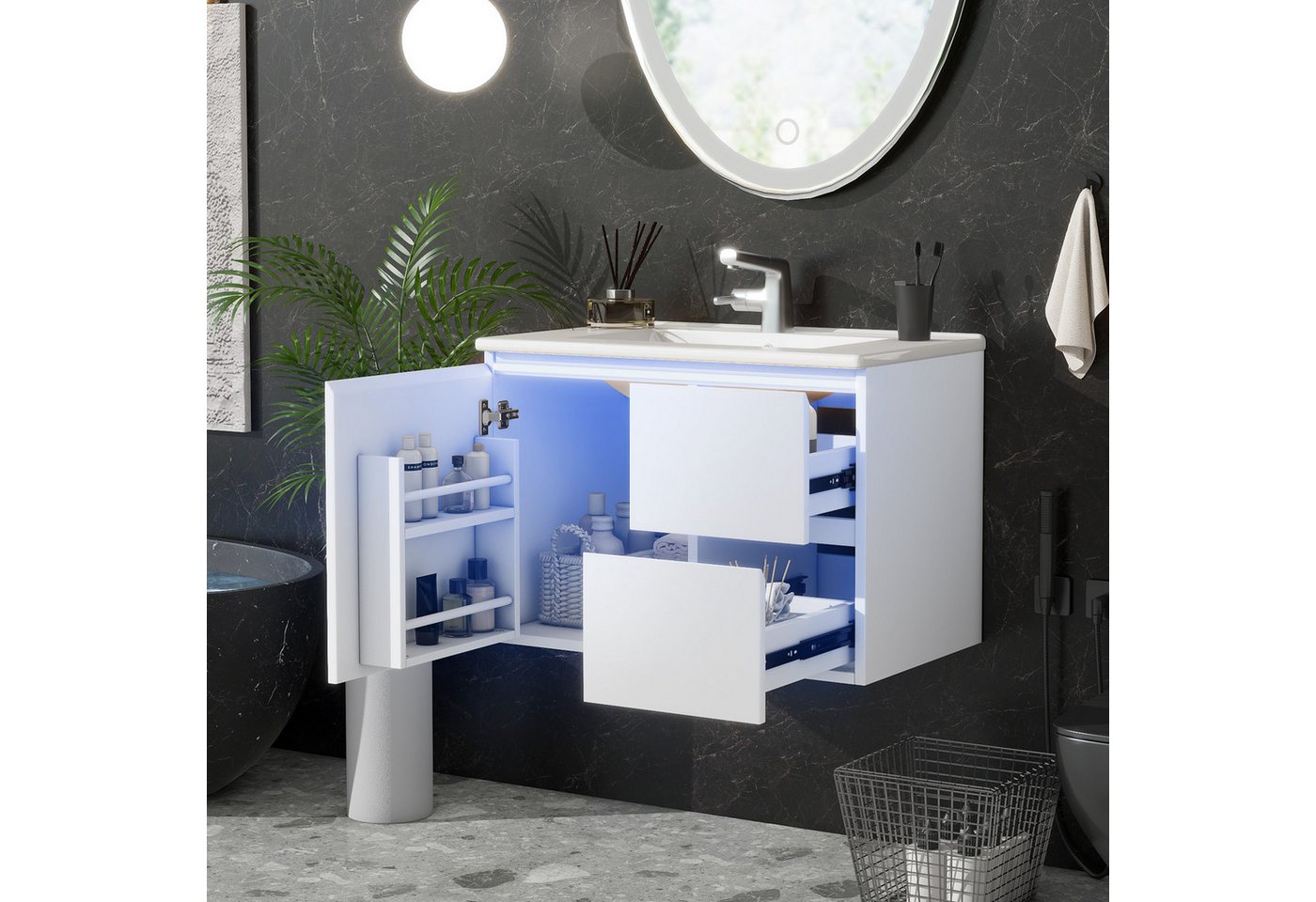 TavilaEcon Waschtisch mit LED-Sensorlicht & Keramikbecken & geräuschlosen Schubladen, automatische Radarsensorbeleuchtung & Lackiertechnologie & 1 Tür TavilaEcon Waschtisch mit LED-Sensorlicht & Keramikbecken & geräuschlosen Schubladen, automatische Radarsensorbeleuchtung & Lackiertechnologie & 1 Tür von TavilaEcon