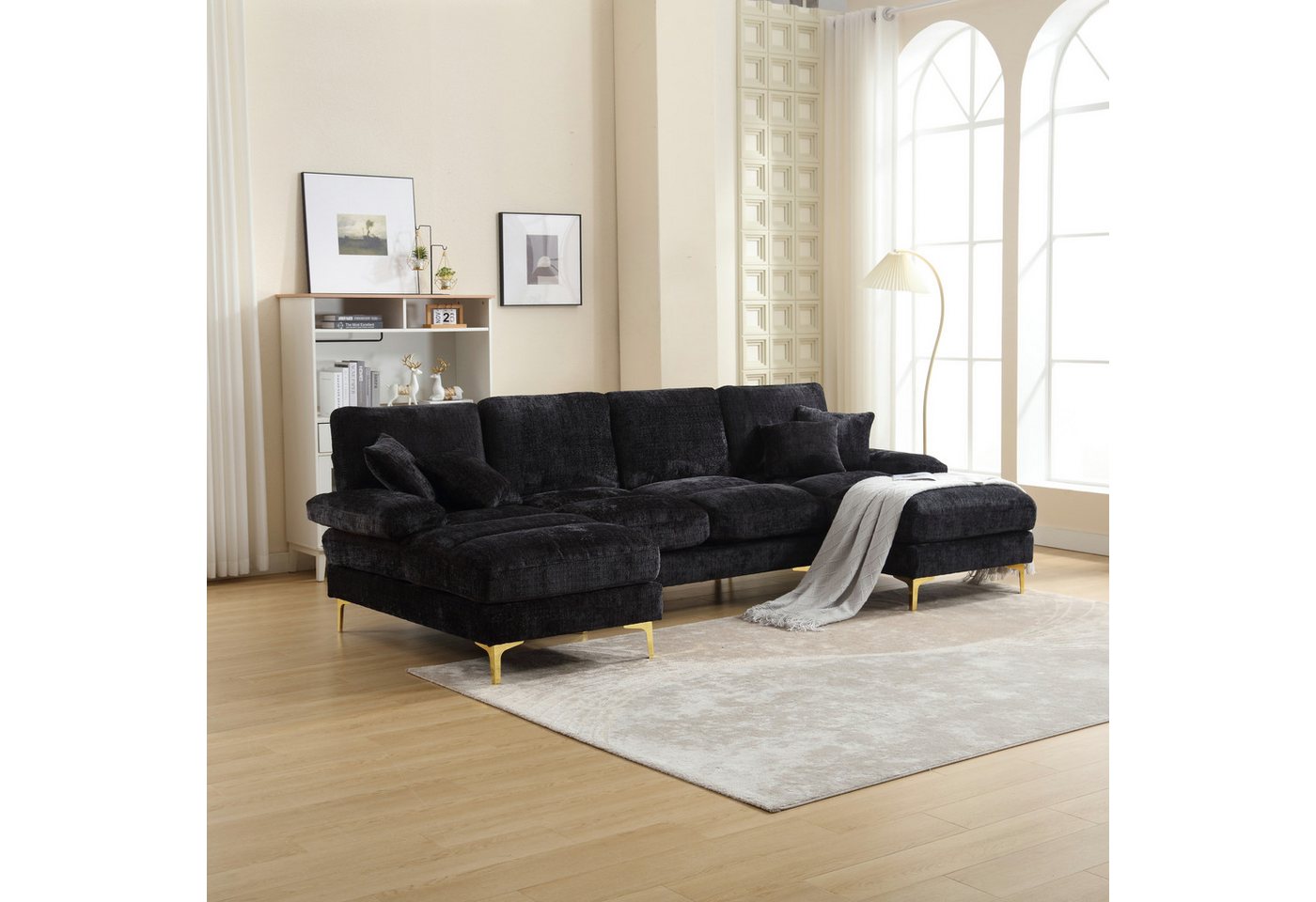 TavilaEcon Wohnlandschaft Bequemes U-förmiges Sofa mit ergonomischem Design, 1 Teile, mit goldenen Metallfüßen und vielseitigen Liegepositionen von TavilaEcon