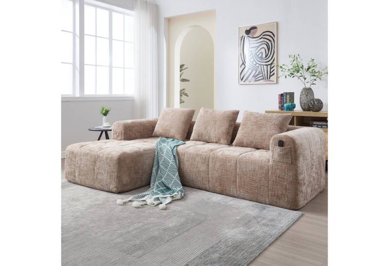 TavilaEcon Wohnlandschaft Chenille-Sofa, modernes Sektionssofa, L-Sofa, 3-Sitzer-Sofa, 1 Teile, mit Seitentasche, Armlehnen und 3 Kissen TavilaEcon Wohnlandschaft Chenille-Sofa, modernes Sektionssofa, L-Sofa, 3-Sitzer-Sofa, 1 Teile, mit Seitentasche, Armlehnen und 3 Kissen von TavilaEcon