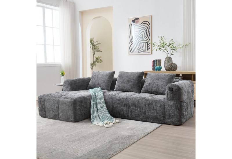 TavilaEcon Wohnlandschaft Chenille-Sofa, modernes Sektionssofa, L-Sofa, 3-Sitzer-Sofa, 1 Teile, mit Seitentasche, Armlehnen und 3 Kissen von TavilaEcon