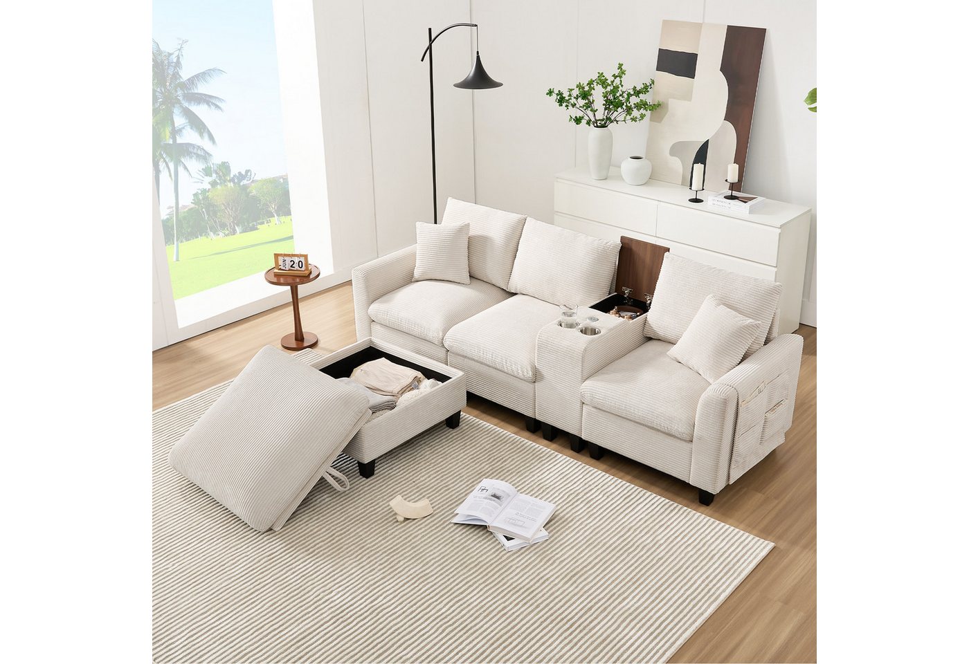 TavilaEcon Wohnlandschaft Modernes L-förmiges Sofa mit multifunktionaler Mittelkonsole, 1 Teile, mit USB-Anschlüssen und praktischen Aufbewahrungslösungen von TavilaEcon