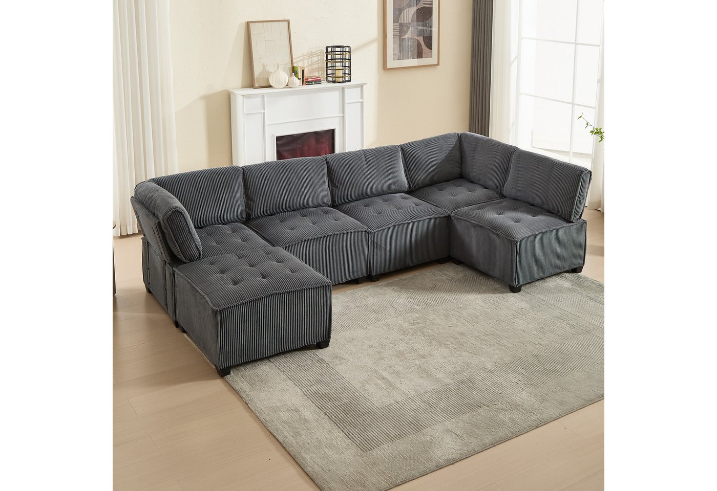 TavilaEcon Wohnlandschaft Modulares 6-Sitzer-Sofa mit Cordstoff und Stauraumtaschen, 1 Teile, flexibel kombinierbar als U-Form/L-Form/Schlafsofa TavilaEcon Wohnlandschaft Modulares 6-Sitzer-Sofa mit Cordstoff und Stauraumtaschen, 1 Teile, flexibel kombinierbar als U-Form/L-Form/Schlafsofa von TavilaEcon