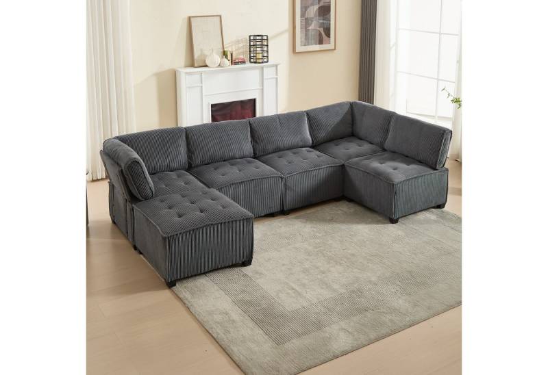 TavilaEcon Wohnlandschaft Modulares 6-Sitzer-Sofa mit Cordstoff und Stauraumtaschen, 1 Teile, flexibel kombinierbar als U-Form/L-Form/Schlafsofa von TavilaEcon