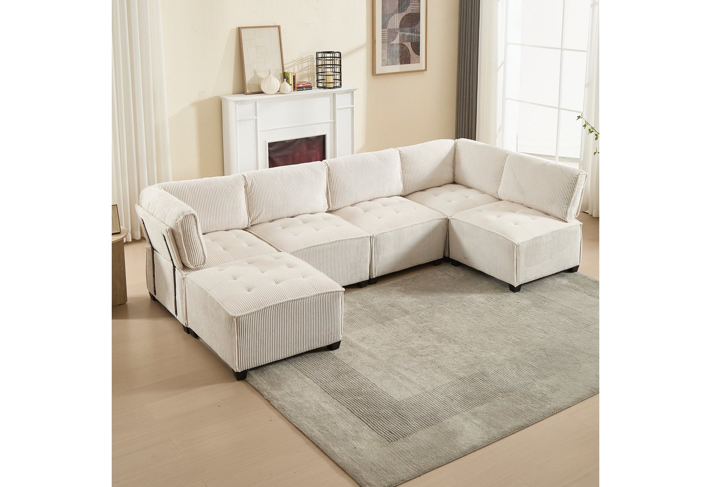 TavilaEcon Wohnlandschaft Modulares 6-Sitzer-Sofa mit Cordstoff und Stauraumtaschen, 1 Teile, flexibel kombinierbar als U-Form/L-Form/Schlafsofa TavilaEcon Wohnlandschaft Modulares 6-Sitzer-Sofa mit Cordstoff und Stauraumtaschen, 1 Teile, flexibel kombinierbar als U-Form/L-Form/Schlafsofa von TavilaEcon