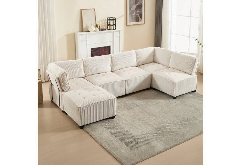 TavilaEcon Wohnlandschaft Modulares 6-Sitzer-Sofa mit Cordstoff und Stauraumtaschen, 1 Teile, flexibel kombinierbar als U-Form/L-Form/Schlafsofa von TavilaEcon
