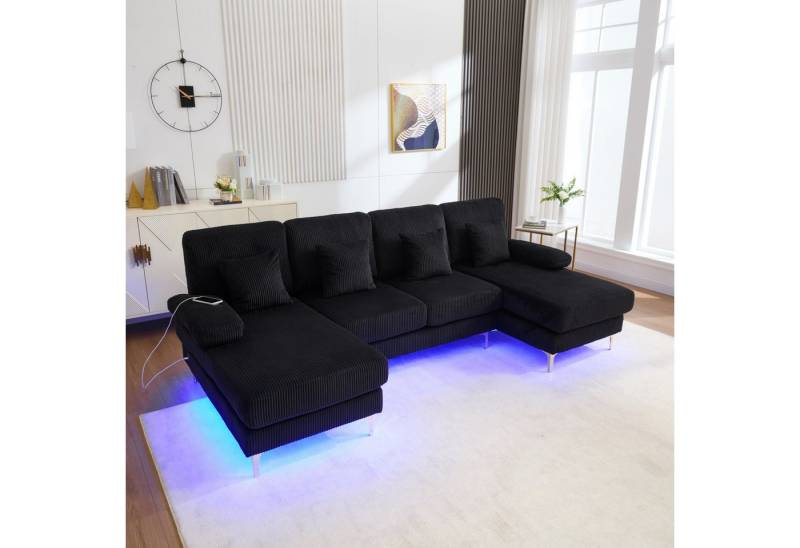 TavilaEcon Wohnlandschaft U-förmiges Sofa mit LED-Ambiente-Beleuchtung und USB-C-Anschluss, 1 Teile, mit ergonomischem Premium-Rückenlehne und Kissen von TavilaEcon